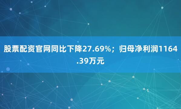 股票配资官网同比下降27.69%；归母净利润1164.39万元