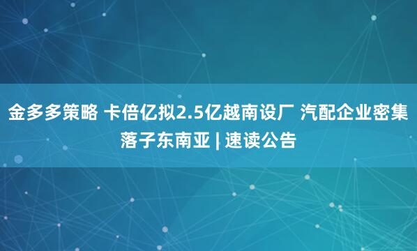 金多多策略 卡倍亿拟2.5亿越南设厂 汽配企业密集落子东南亚 | 速读公告